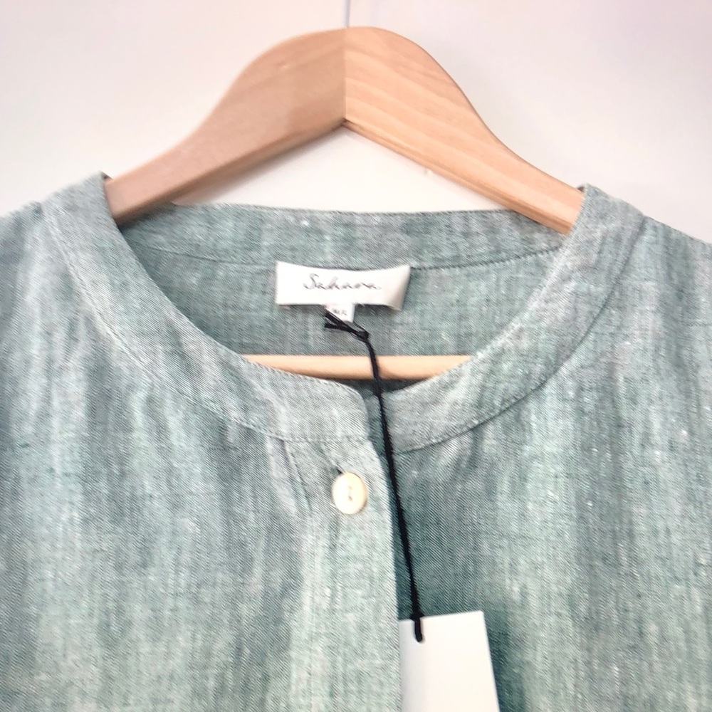 Sahara Relaxed Button-Front Linen Blouse in Seafoam Green - Picture 5 of 10
